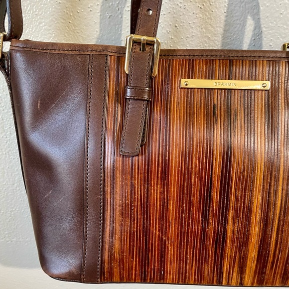 Brahmin Mini Asher Balsa Textured Leather Tote Crossbody Satchel Bag Brown Purse - Picture 2 of 15